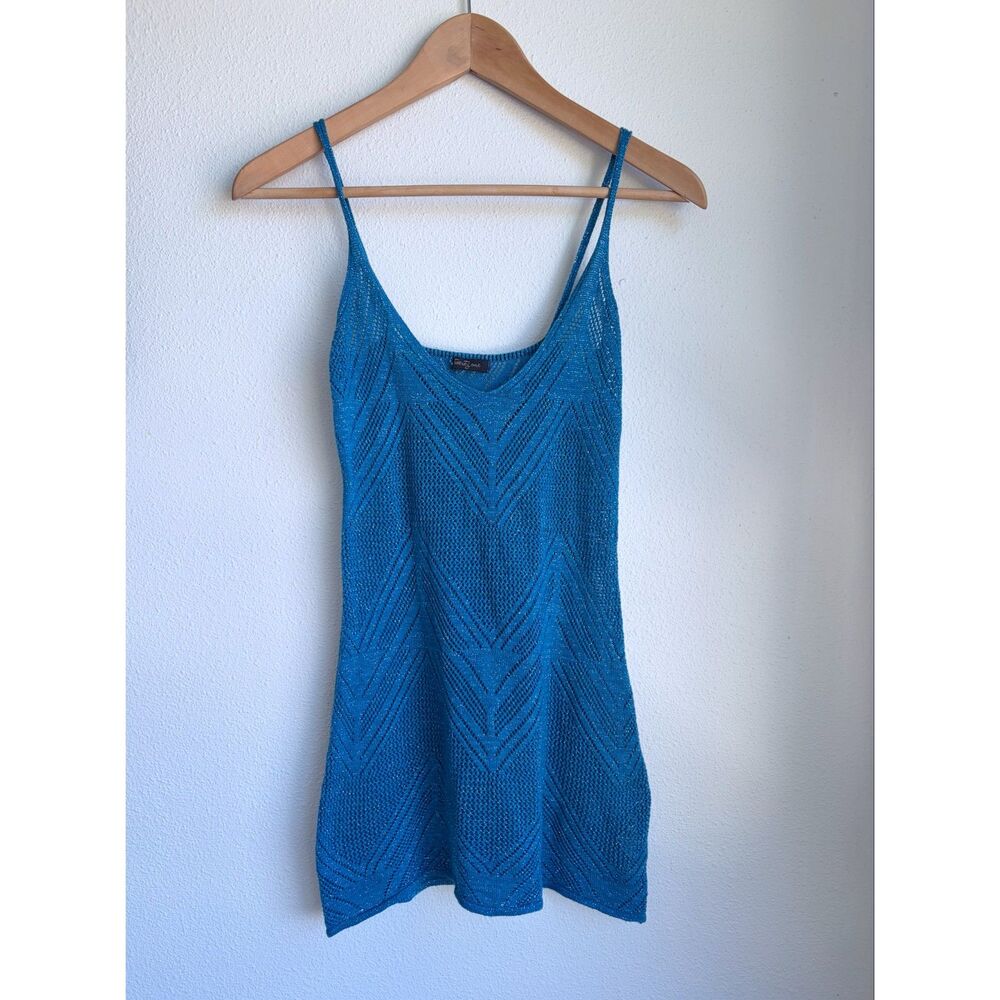 TWENTY ONE Vintage Y2K Crpchet Knit Cami Tank Blue Chevron Top Womens Small